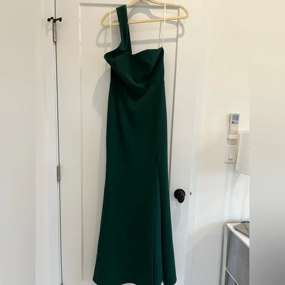 navy blue dress for baby girl Yvette Slip Maxi Dress With Asymmetrical Hem - Emerald main image 0